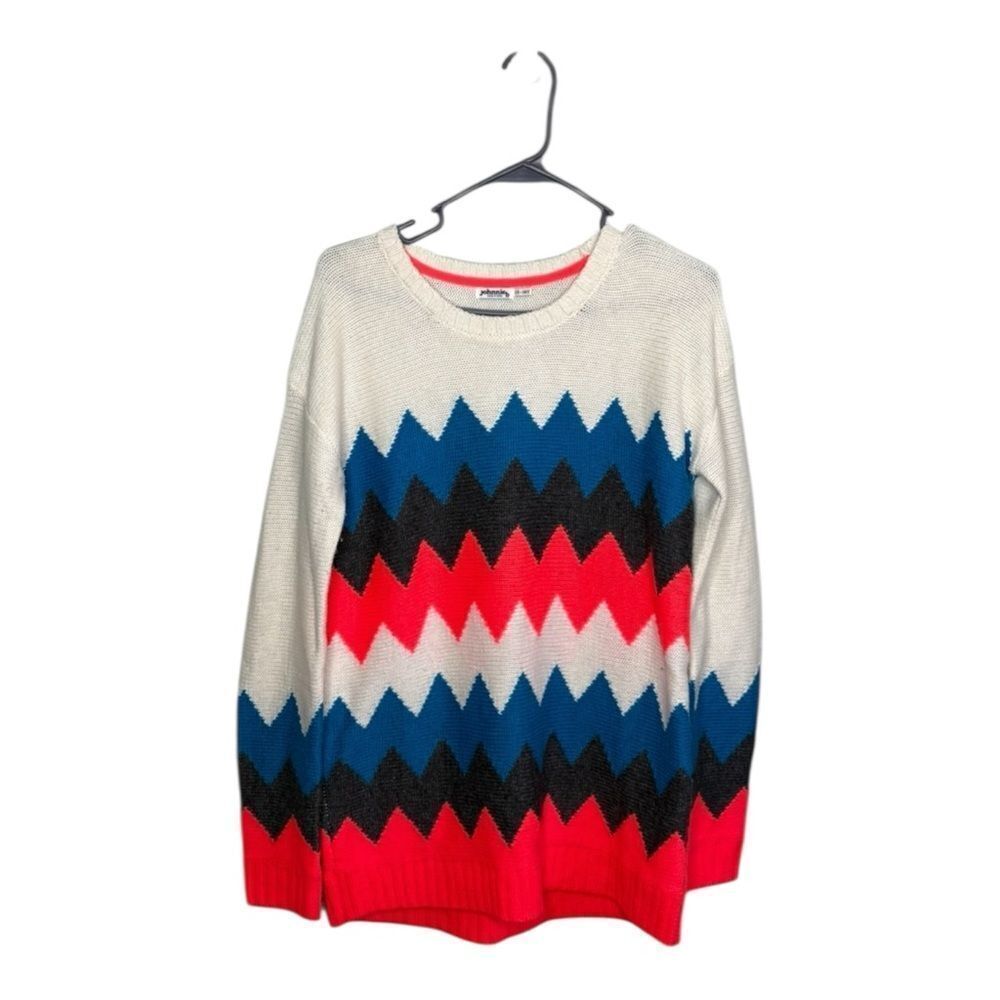 Jonnie B crewneck pullover sweater chevron white blue coral 15Y-16Y fits xs